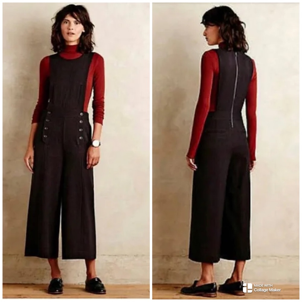 Anthropologie Cartonnier Bibbed Cropped Wide Leg Jumpsuit Size 8 (runs large)